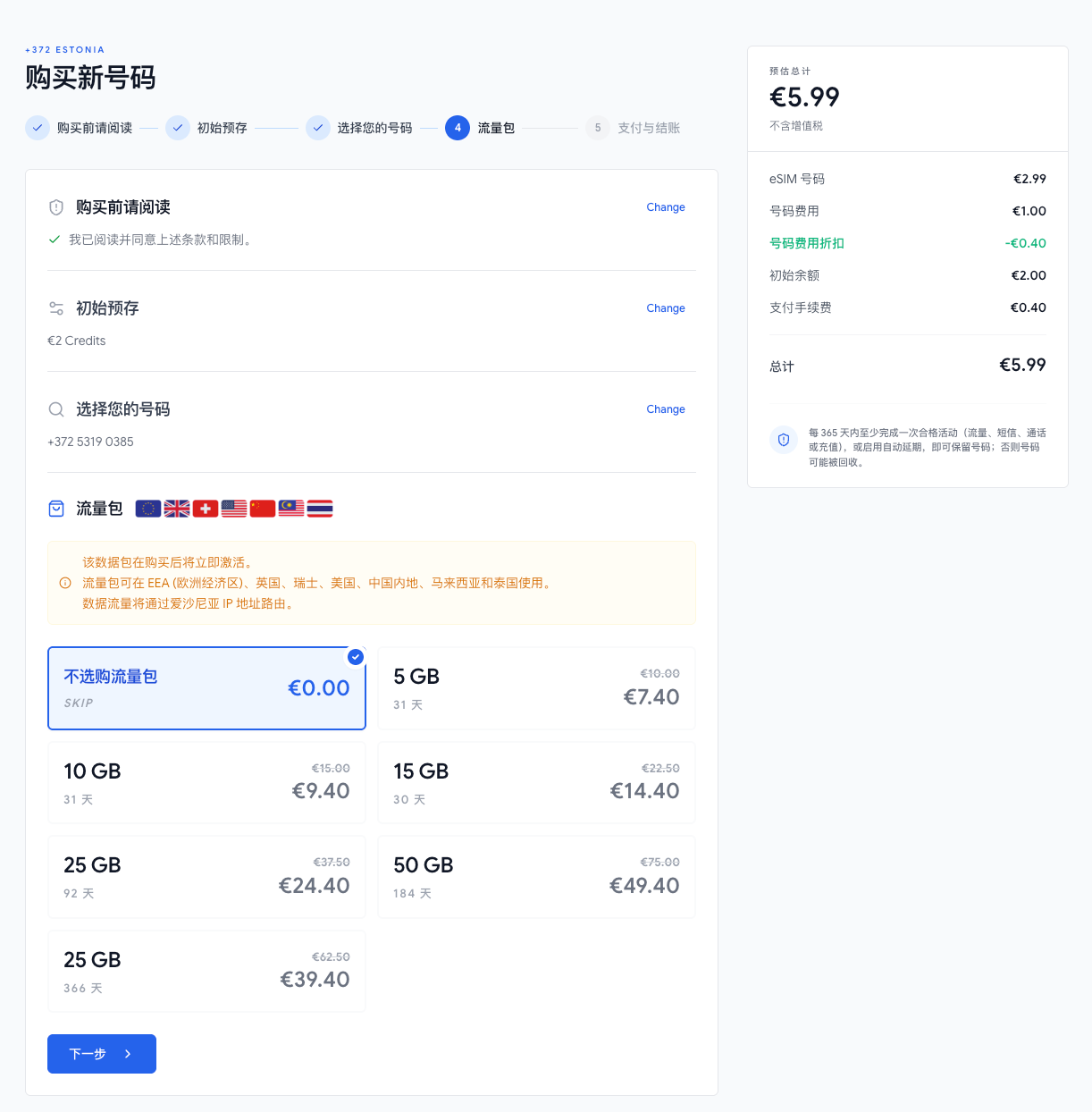 eSIM.GG 流量包选择