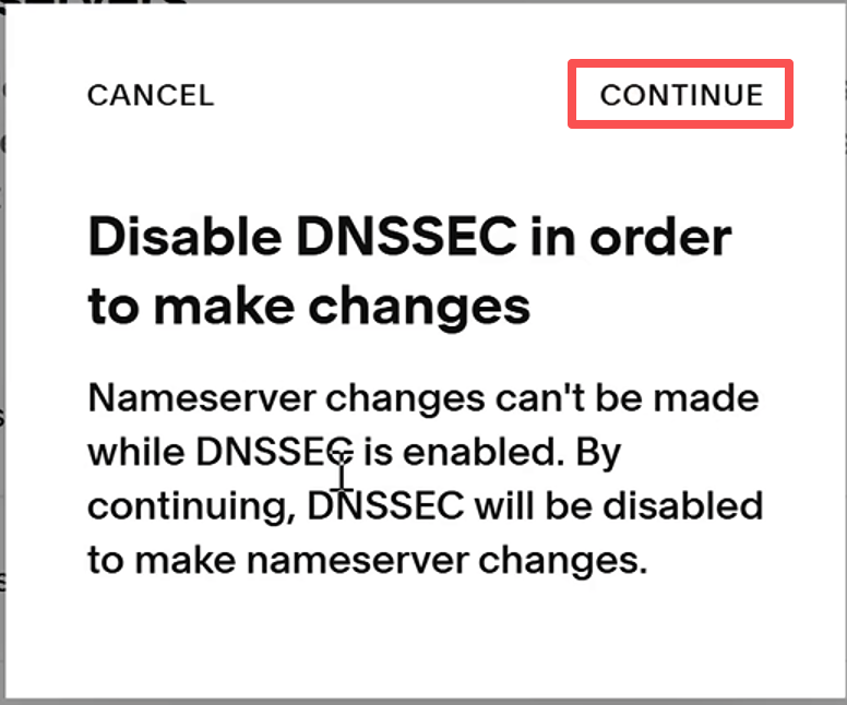 Squarespace:更改 Nameserver 前点击 CONTINUE 关闭 DNSSEC