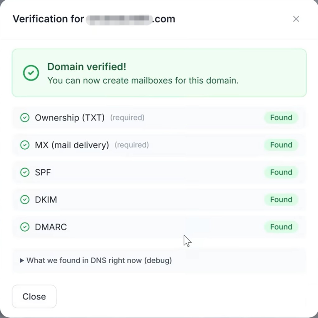OquMail：Verification，全部记录显示 Found