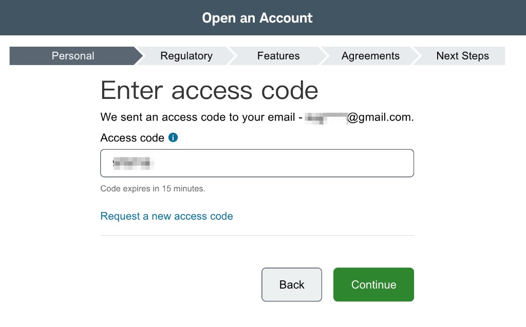 输入邮箱验证码:填写邮件中的 Access code